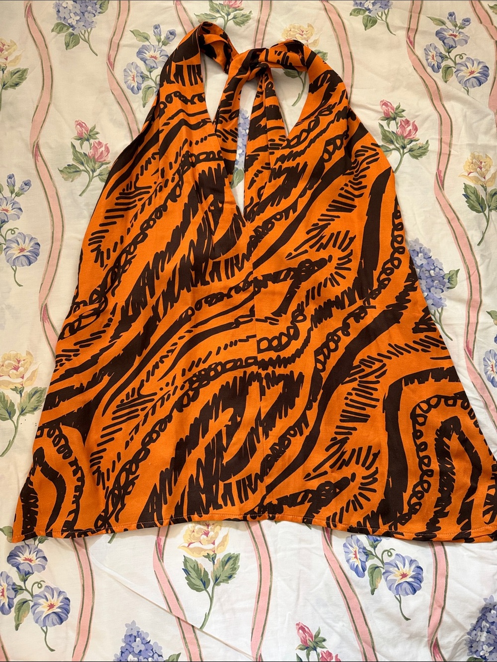 Vibrant Orange & Black Halter Camisole